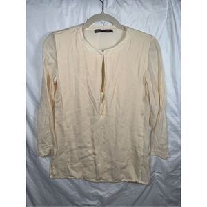 HALSTON HERITAGE Women's Silk Blouse Long Sleeve Semi Sheer Beige XS